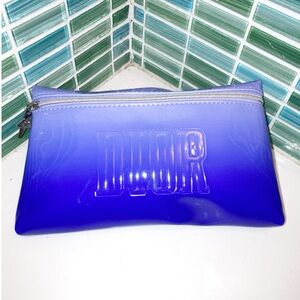 NWOT DIOR Ombré Patent Leather Zipper Pouch Blue & Silver 8” x 5”